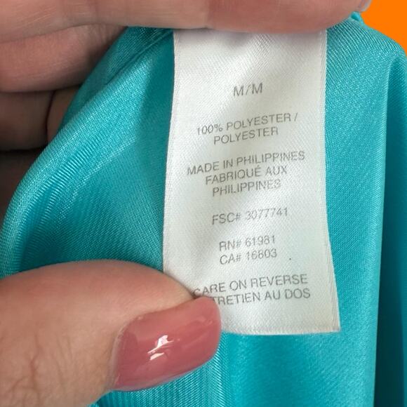 90's 00's vintage blue satin 100% polyester sheer floral lace y2K slip dress M - Picture 8 of 8